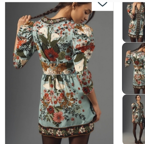 FARM Rio Light Blue Floral Puff-Sleeve Mini Dress - Picture 6 of 6